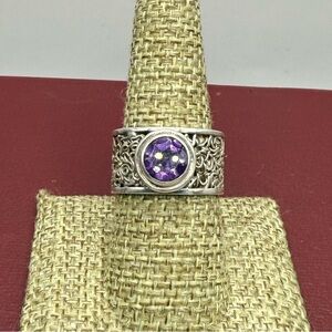 Vintage Amethyst Sterling Silver 925 Nepal Ring Size 8